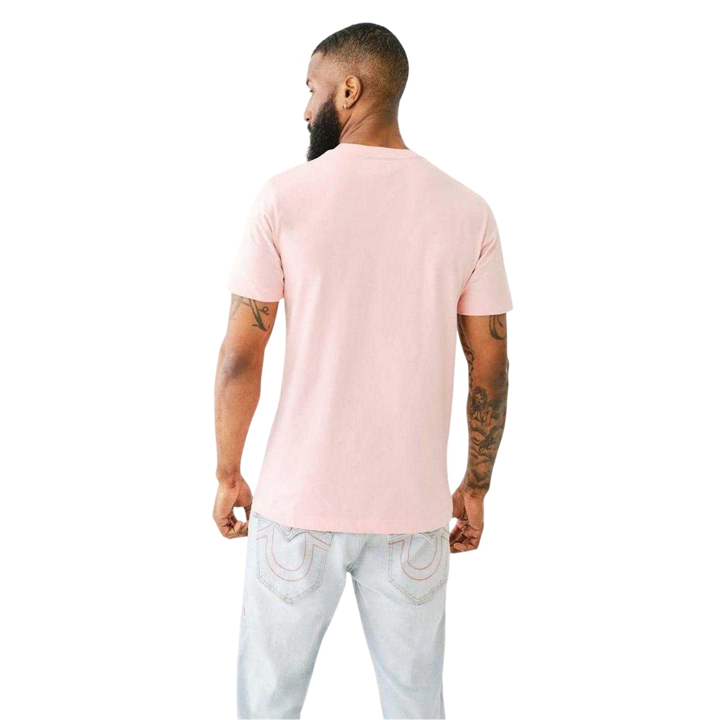 Pink - Back - True Religion Mens Logo Foil Crew Neck T-Shirt