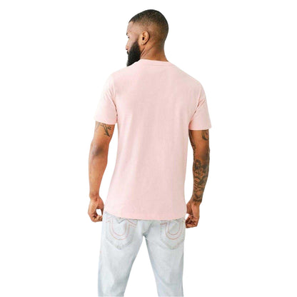 Pink - Back - True Religion Mens Logo Foil Crew Neck T-Shirt