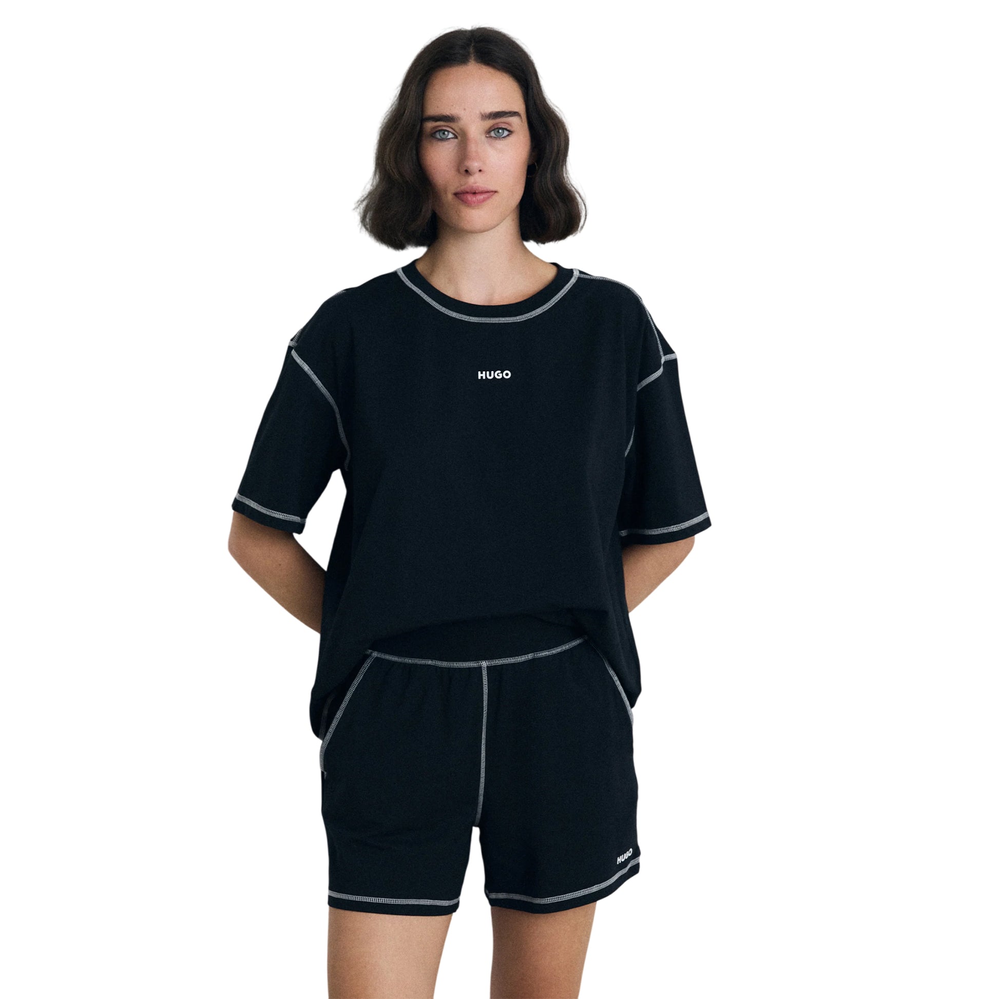 Black - Side - Hugo Womens-Ladies Nite Pyjama Set