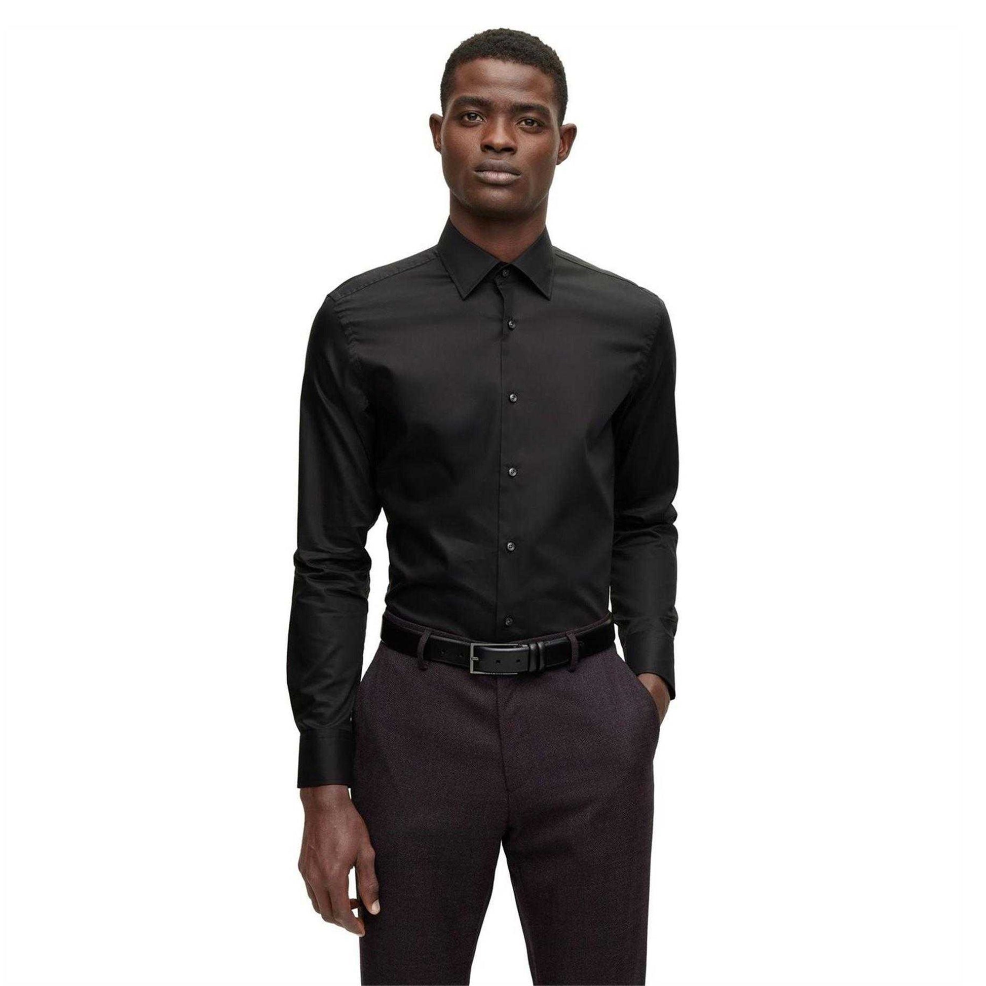 Black - Front - Boss Mens Long-Sleeved Shirt