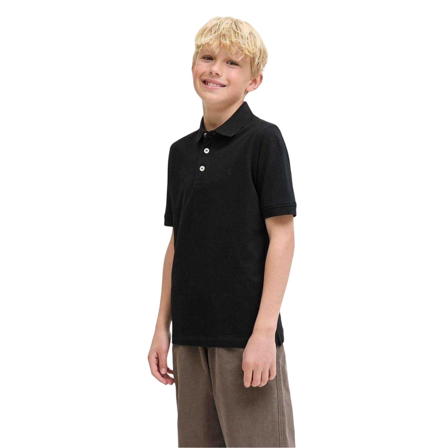Black - Side - Jack And Jones Boys Cotton Slim Polo Shirt
