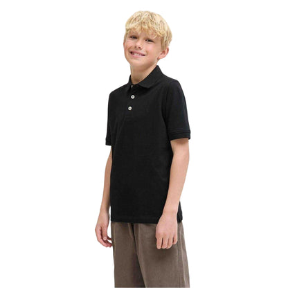 Black - Side - Jack And Jones Boys Cotton Slim Polo Shirt