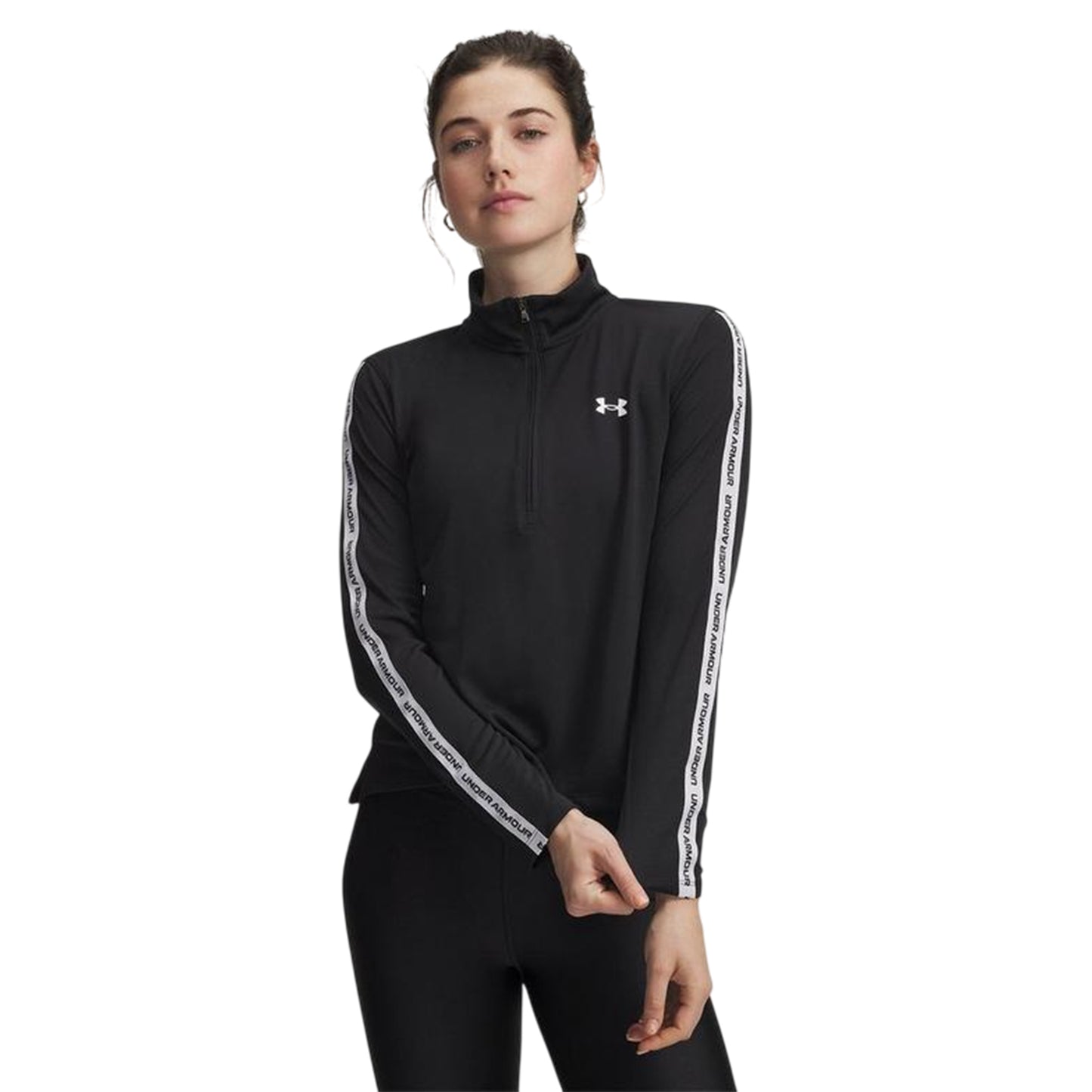 Black - Side - Under Armour Womens-Ladies Zip Neck Workout Technical Top