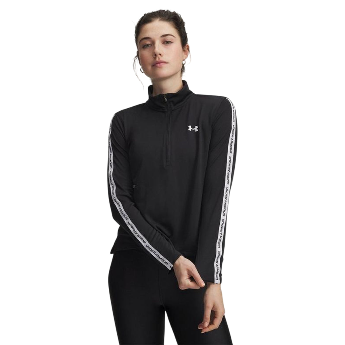 Black - Side - Under Armour Womens-Ladies Zip Neck Workout Technical Top