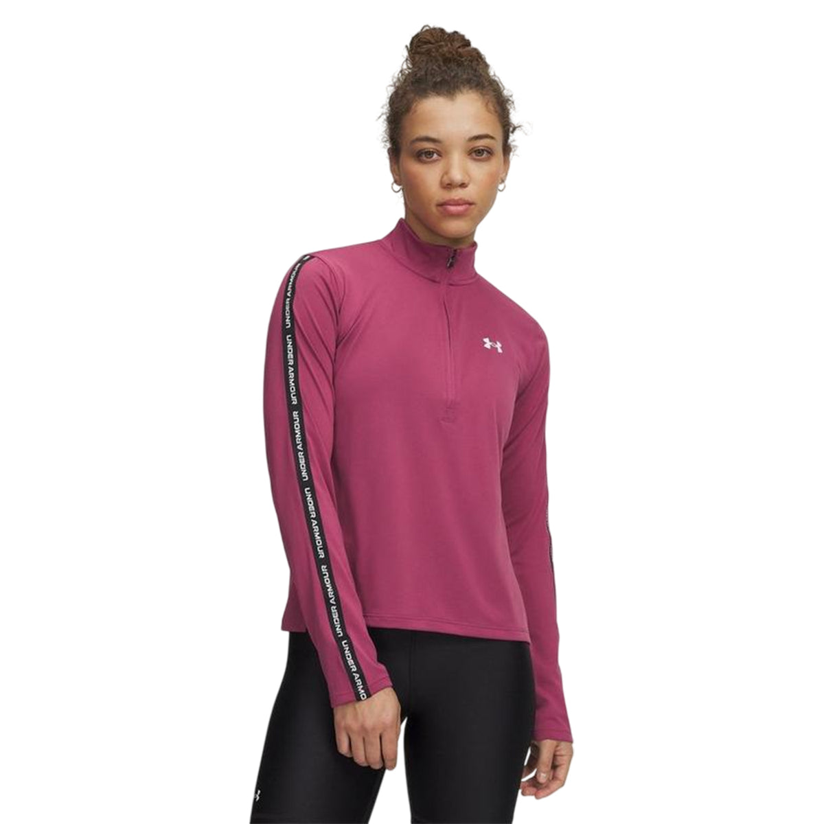 Fuchsia-Dusk - Side - Under Armour Womens-Ladies Zip Neck Workout Technical Top