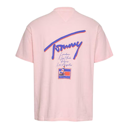 Pink - Back - Tommy Jeans Mens Faded Relaxed Fit T-Shirt