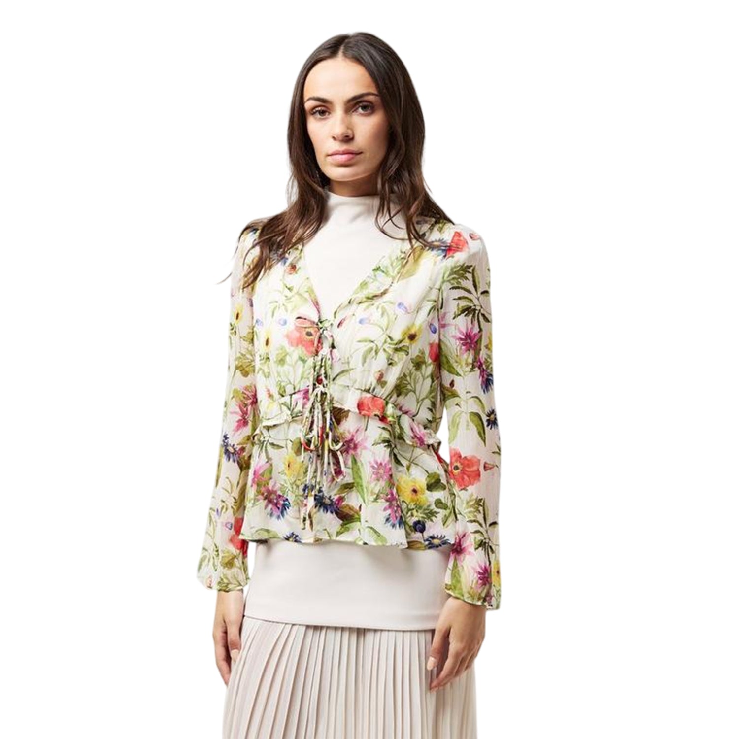 White-Multicoloured - Side - French Connection Womens-Ladies Monica Long-Sleeved Blouse