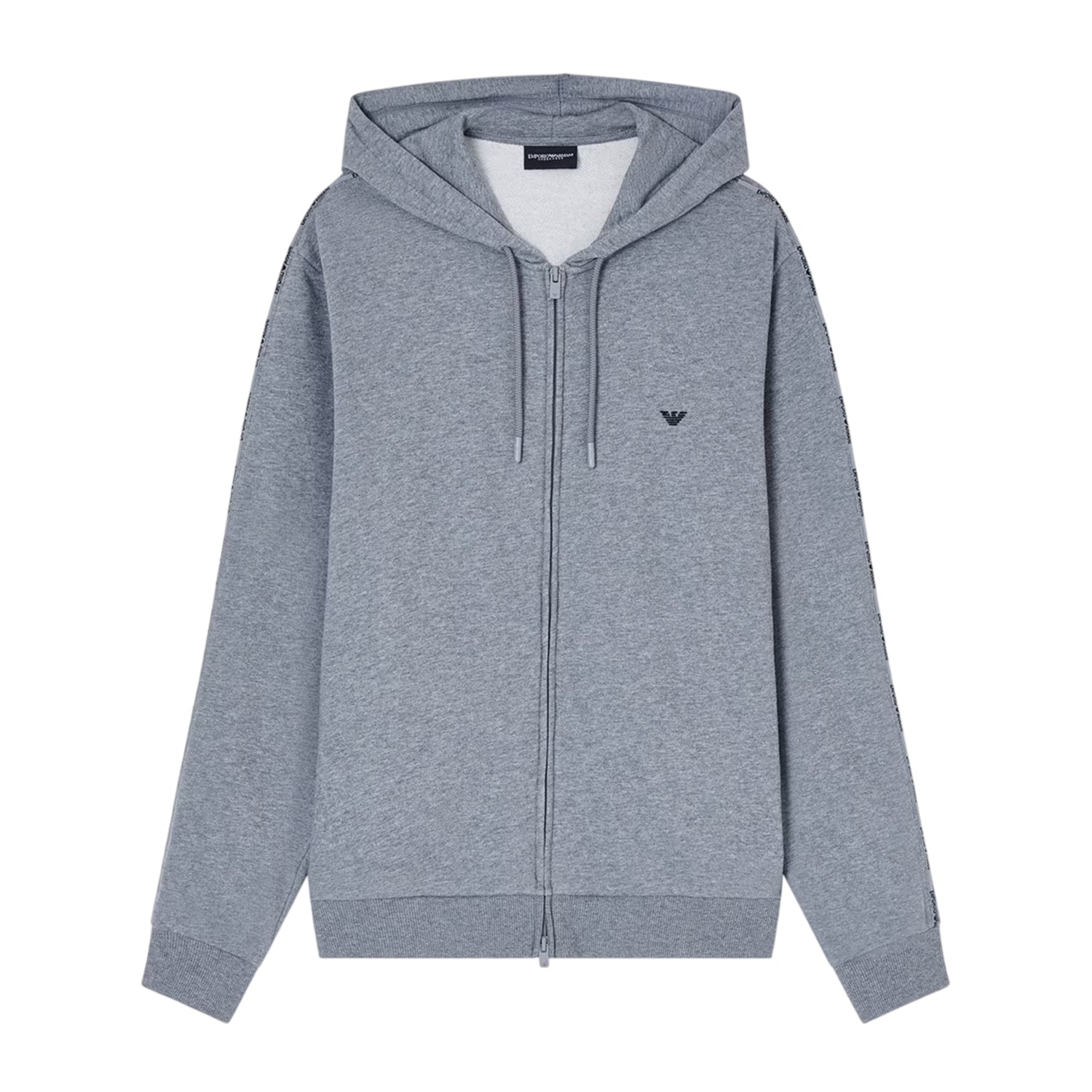 Grey Melange - Front - Emporio Armani EA7 Mens Full Zip Hoodie