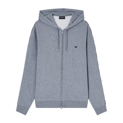 Grey Melange - Front - Emporio Armani EA7 Mens Full Zip Hoodie