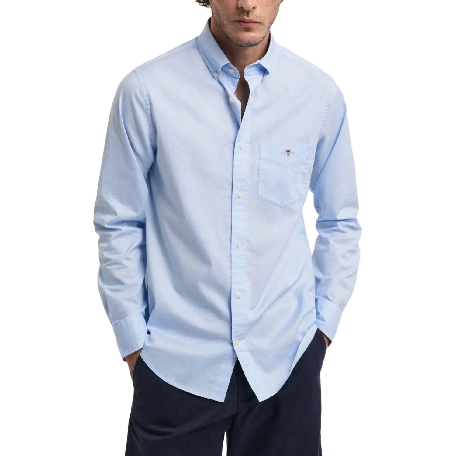 Blue - Side - Gant Mens A.Shield Poplin Regular Shirt