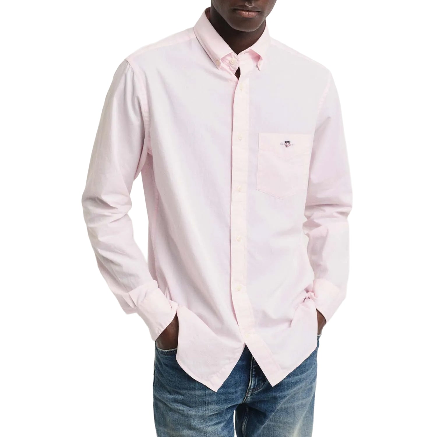 Pink - Side - Gant Mens A.Shield Poplin Regular Shirt