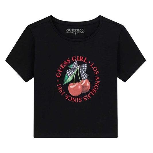 Jet Black - Front - Guess Girls Graphic Print Crop Top