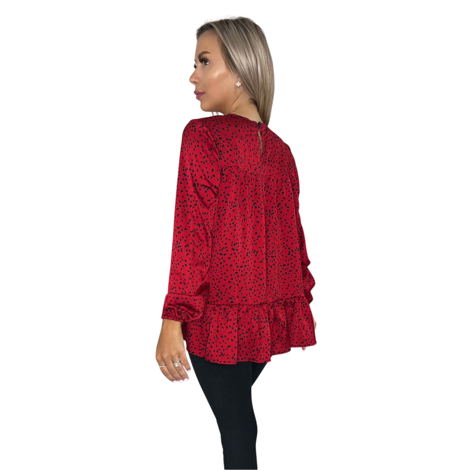 Red - Back - AX Paris Womens-Ladies Printed Long-Sleeved Smock Top