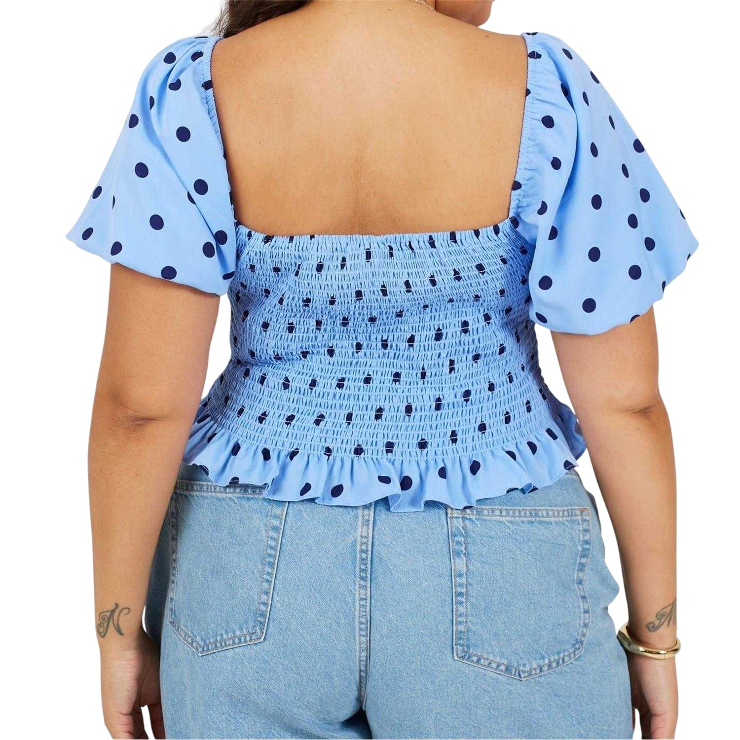 Blue-Navy - Back - Brave Soul Womens-Ladies Polka Dot Puff Sleeve Blouse