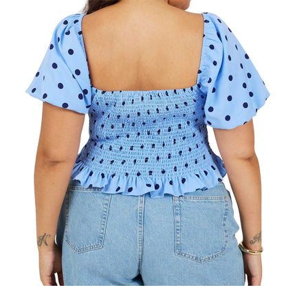 Blue-Navy - Back - Brave Soul Womens-Ladies Polka Dot Puff Sleeve Blouse