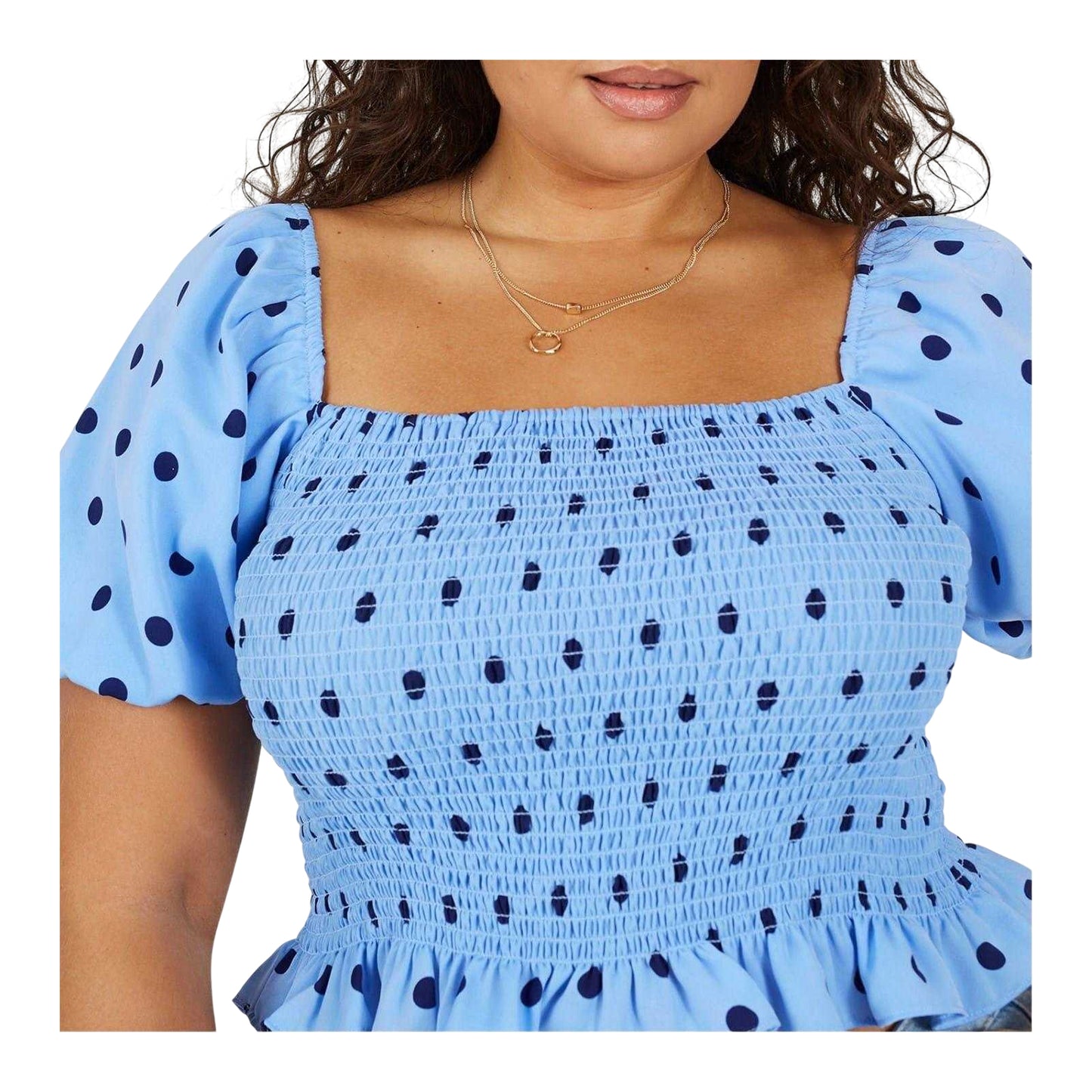 Blue-Navy - Side - Brave Soul Womens-Ladies Polka Dot Puff Sleeve Blouse
