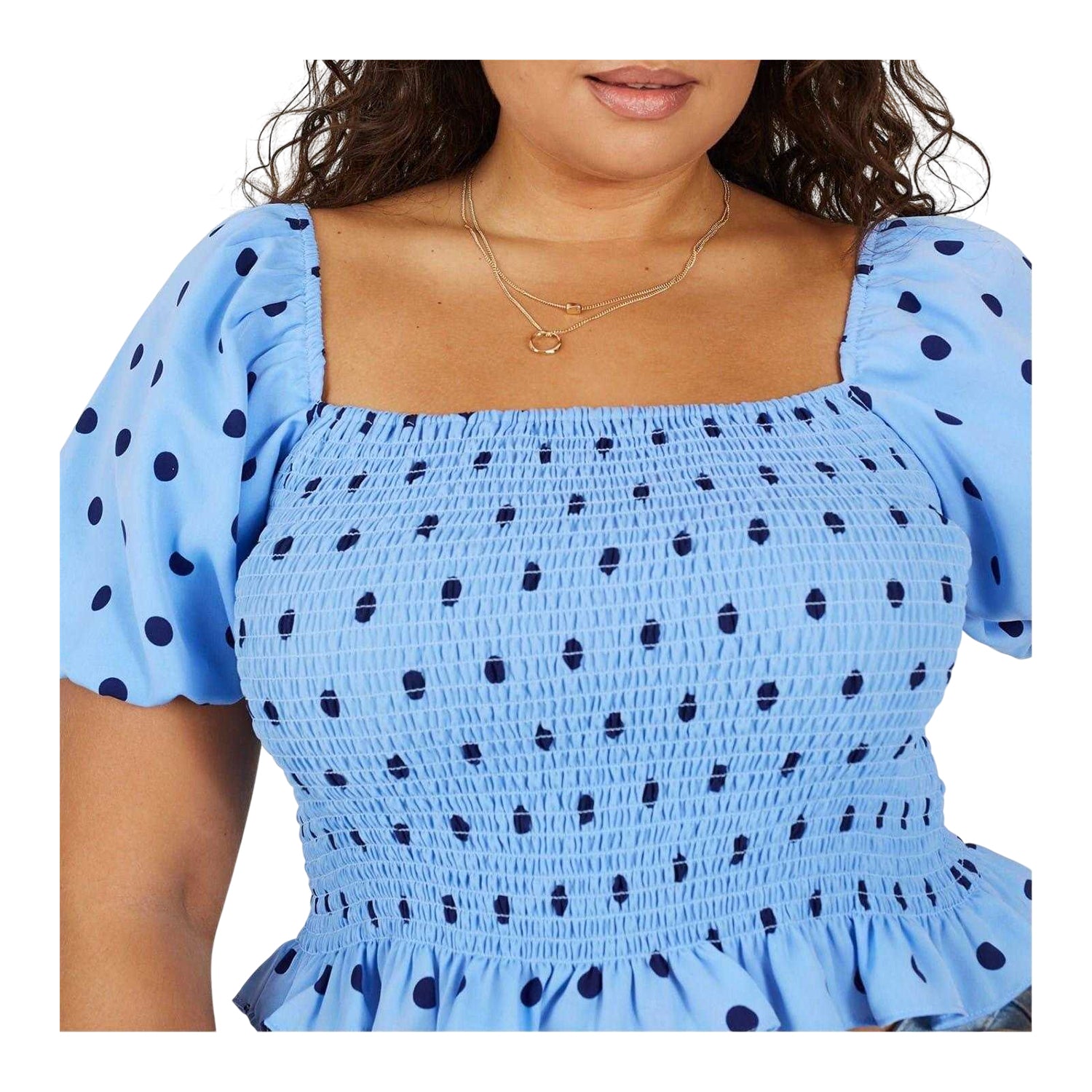 Blue-Navy - Side - Brave Soul Womens-Ladies Polka Dot Puff Sleeve Blouse