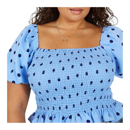 Blue-Navy - Side - Brave Soul Womens-Ladies Polka Dot Puff Sleeve Blouse