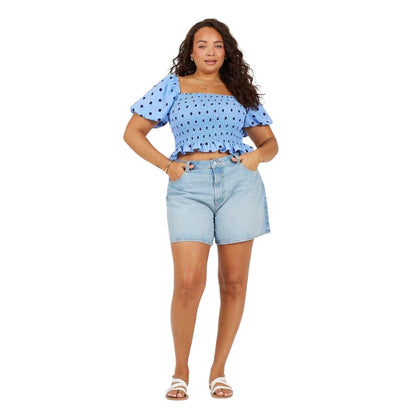 Blue-Navy - Lifestyle - Brave Soul Womens-Ladies Polka Dot Puff Sleeve Blouse
