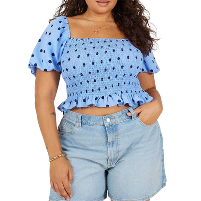 Blue-Navy - Front - Brave Soul Womens-Ladies Polka Dot Puff Sleeve Blouse