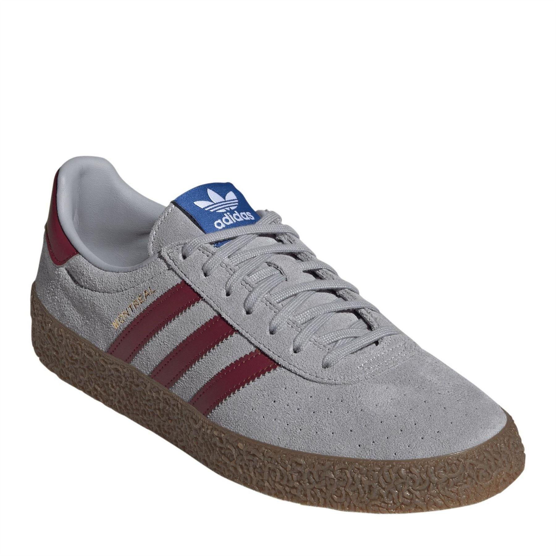 Grey-Red - Side - Adidas Mens Originals Montreal 3 Stripes Suede Trainers