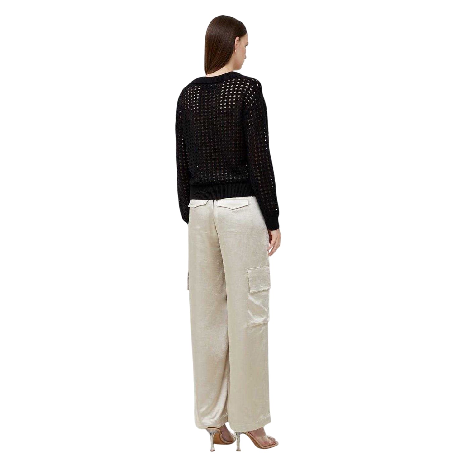 Blackout - Back - French Connection Womens-Ladies Manda Pointelle V Neck Top