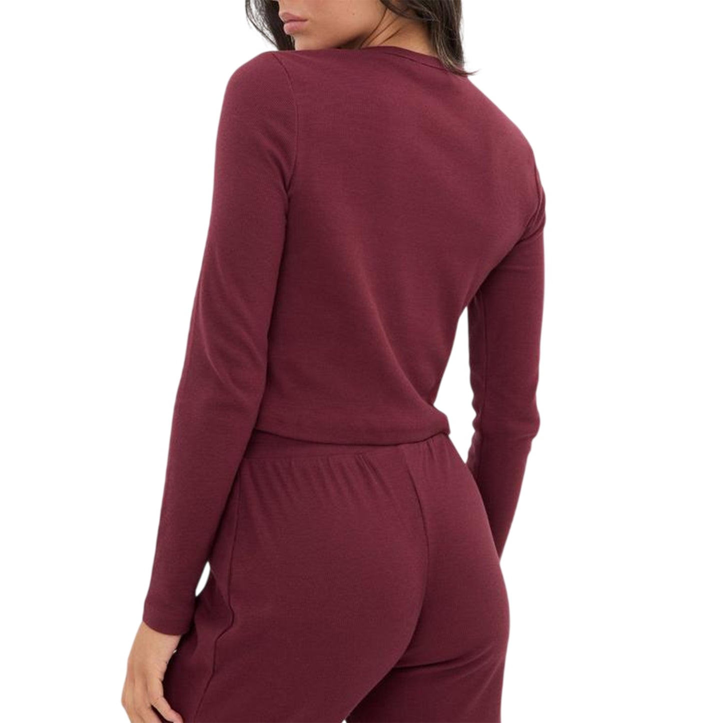 Burgundy - Back - I Saw It First Womens-Ladies Ribbed Button Front Top