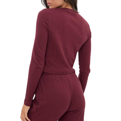 Burgundy - Back - I Saw It First Womens-Ladies Ribbed Button Front Top