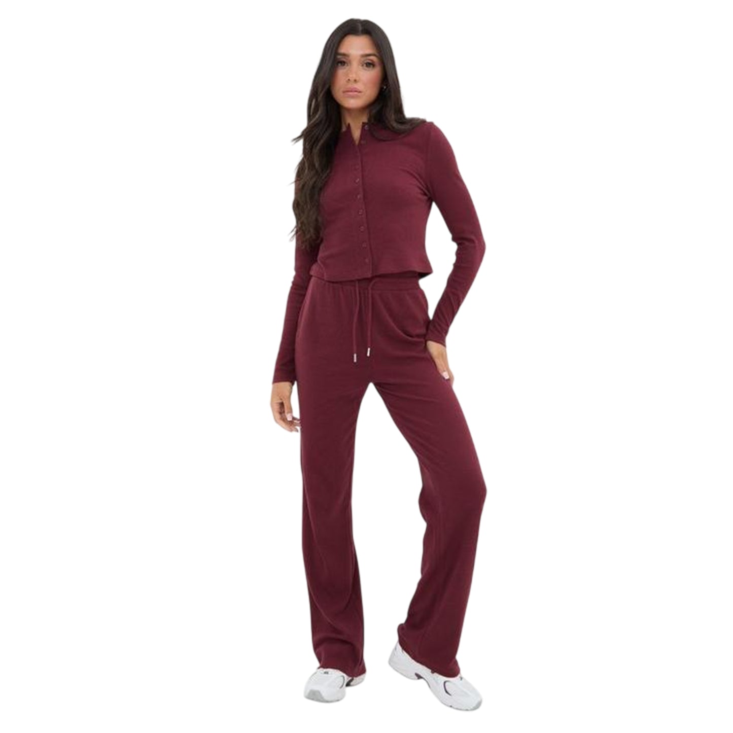 Burgundy - Side - I Saw It First Womens-Ladies Ribbed Button Front Top