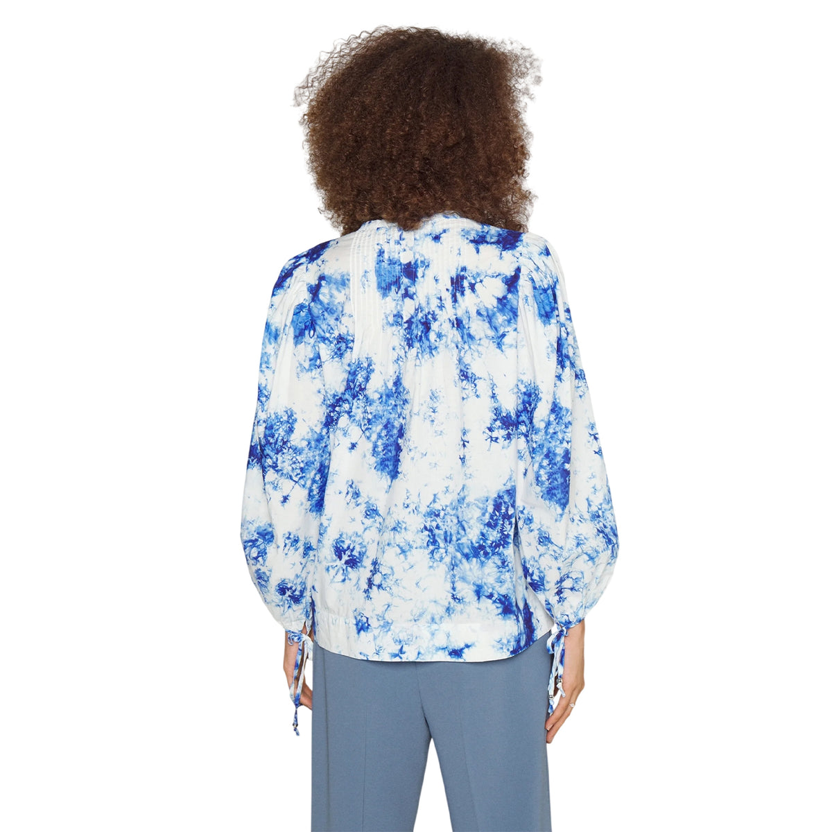 White-Blue - Back - Boss Womens-Ladies Tie Dye V Neck Balloon Sleeve Blouse
