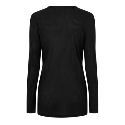 Black - Back - Mamalicious Womens-Ladies Crew Neck Slim Long-Sleeved Blouse