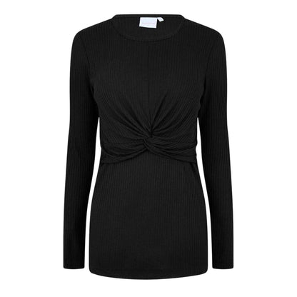 Black - Front - Mamalicious Womens-Ladies Crew Neck Slim Long-Sleeved Blouse
