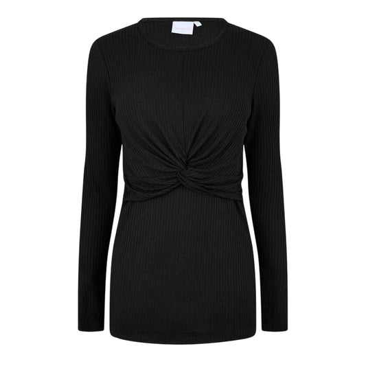 Black - Front - Mamalicious Womens-Ladies Crew Neck Slim Long-Sleeved Blouse