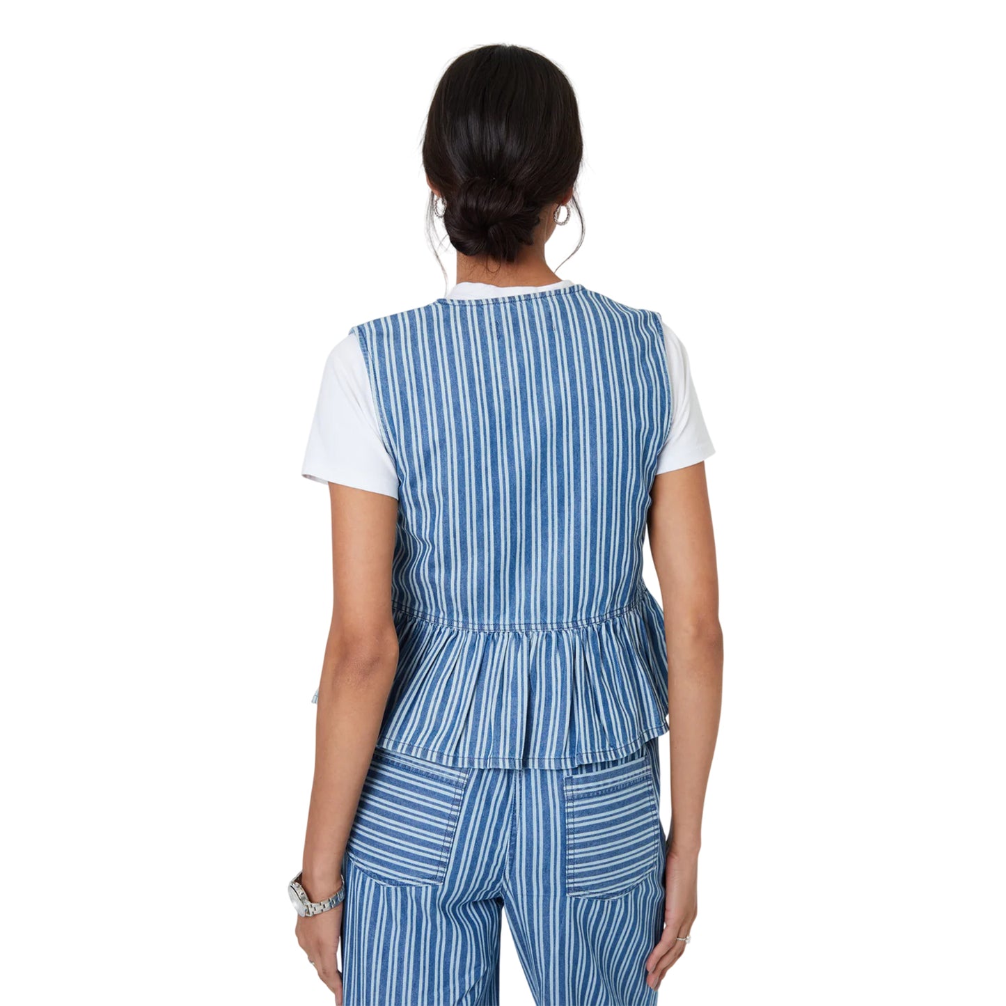 Mid Wash - Back - Threadbare Womens-Ladies Mumba Striped Front Tie Sleeveless Blouse
