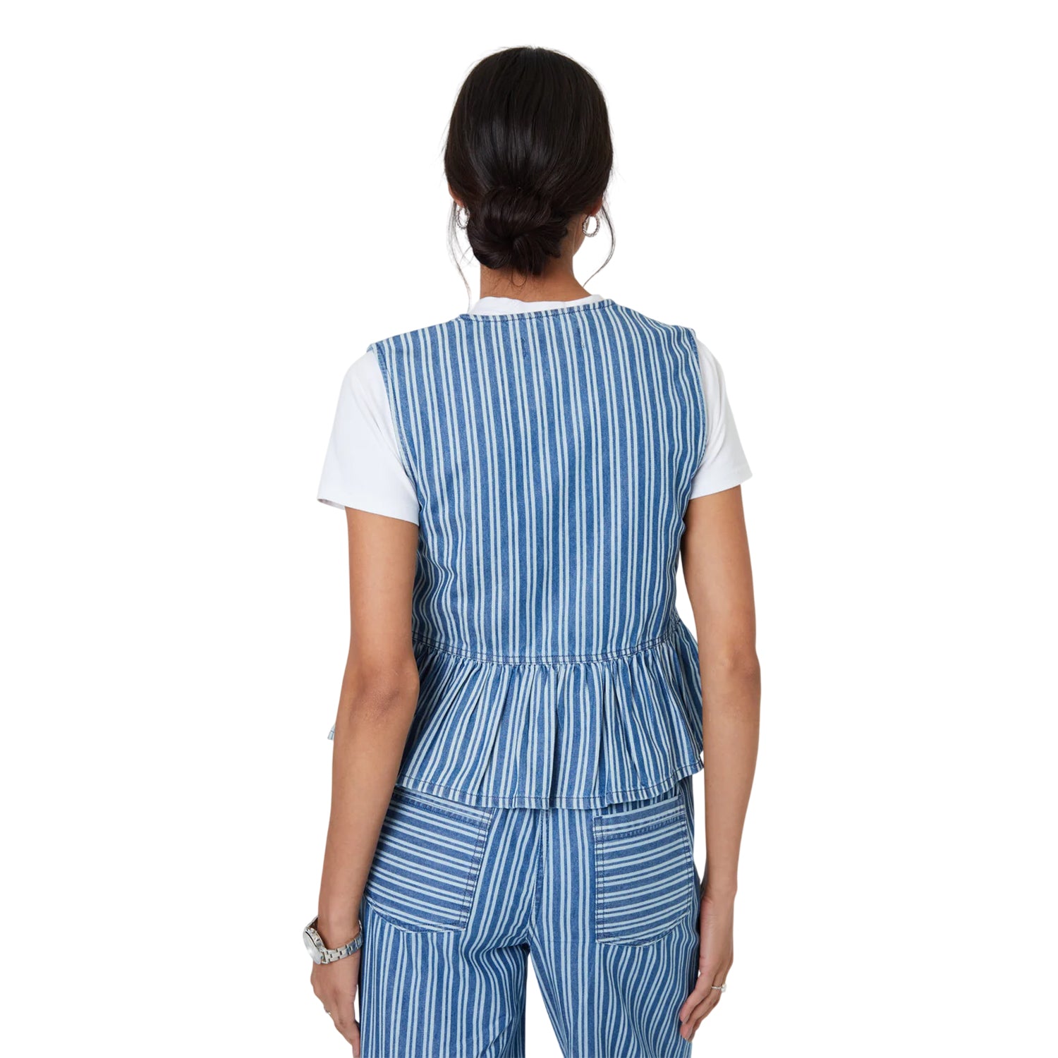 Mid Wash - Back - Threadbare Womens-Ladies Mumba Striped Front Tie Sleeveless Blouse