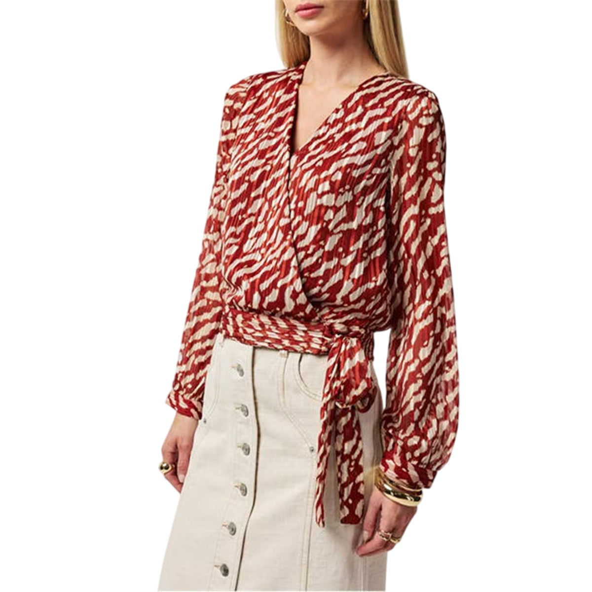 Fired Brick - Side - Vero Moda Womens-Ladies Animal Print V Neck Wrap Top