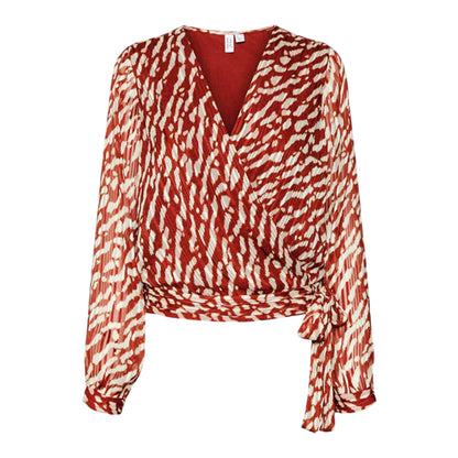 Fired Brick - Front - Vero Moda Womens-Ladies Animal Print V Neck Wrap Top