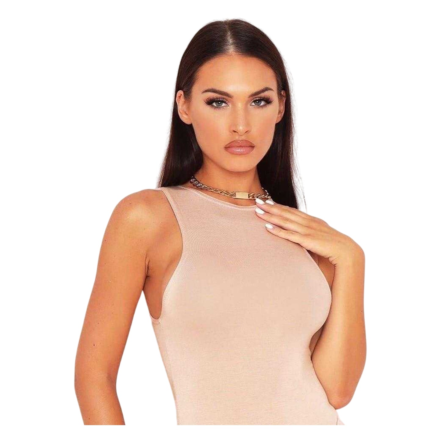 Beige - Back - Missy Empire Womens-Ladies Racer Fitted Sleeveless Bodysuit
