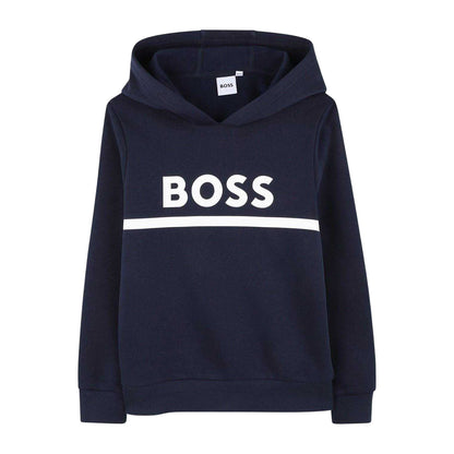 Navy - Front - Boss Childrens-Kids Contrast Line Hoodie