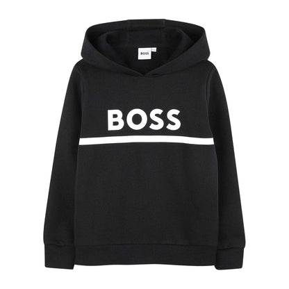 Black - Front - Boss Childrens-Kids Contrast Line Hoodie