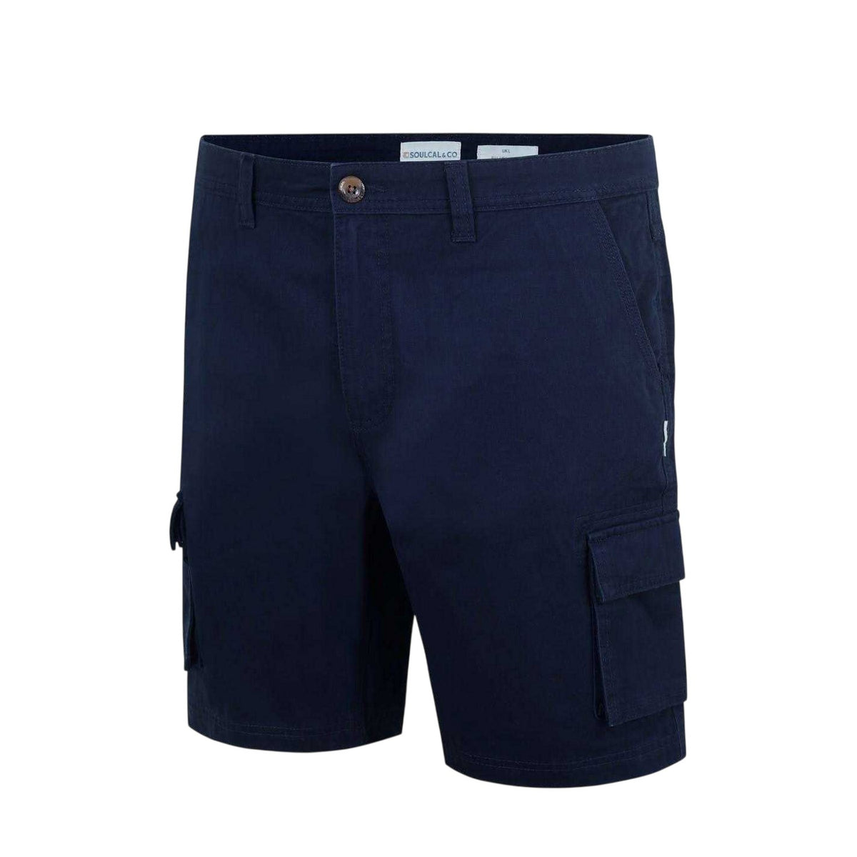 Navy - Side - SoulCal Mens Plain Cargo Shorts