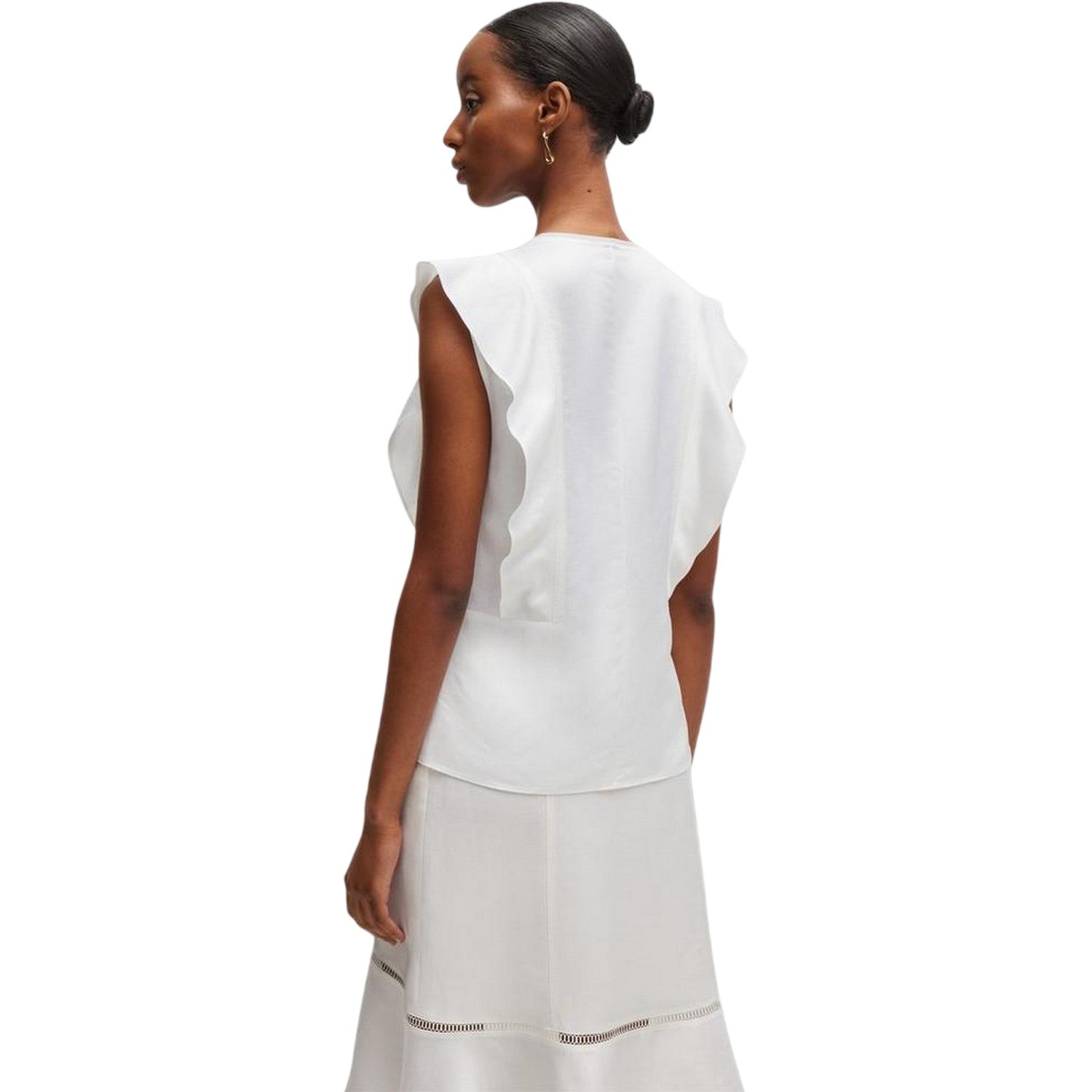 White - Back - Boss Womens-Ladies Keyhole Regular Ruffle Blouse