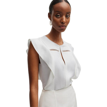 White - Lifestyle - Boss Womens-Ladies Keyhole Regular Ruffle Blouse
