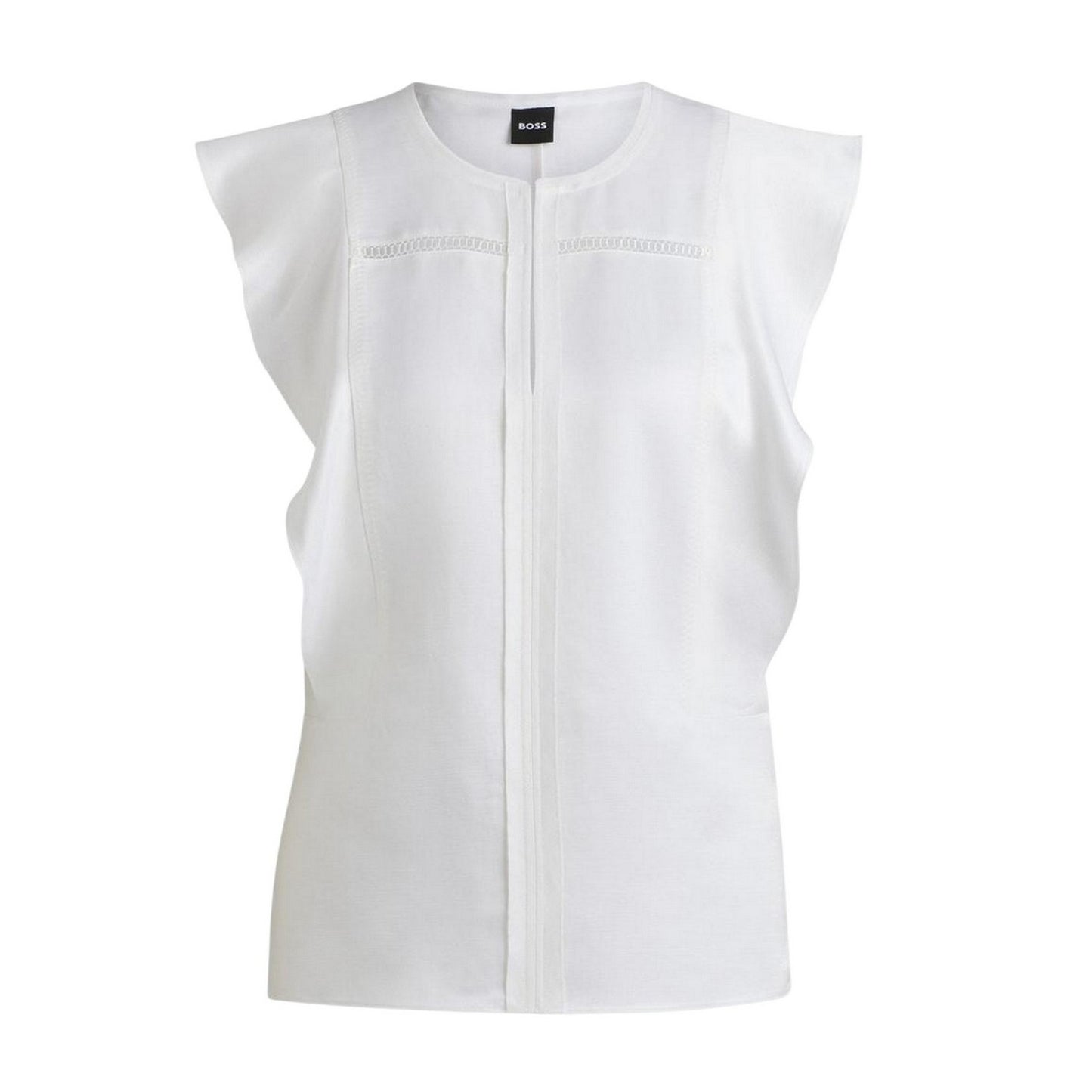 White - Front - Boss Womens-Ladies Keyhole Regular Ruffle Blouse