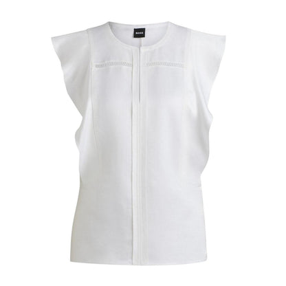 White - Front - Boss Womens-Ladies Keyhole Regular Ruffle Blouse