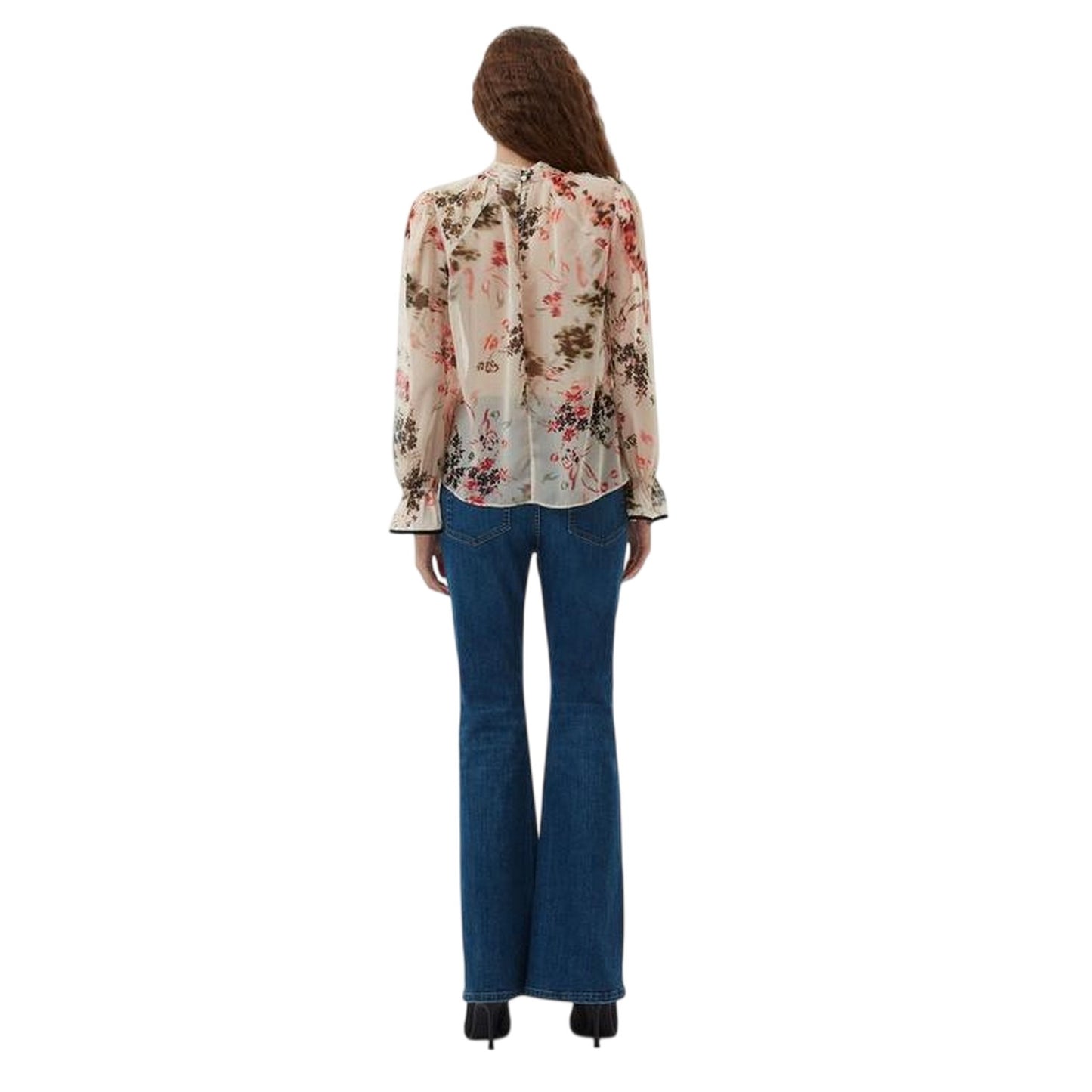 Cream-Scarlet Red - Back - French Connection Womens-Ladies Hallie Floral Pattern Keyhole Blouse