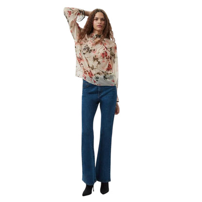 Cream-Scarlet Red - Lifestyle - French Connection Womens-Ladies Hallie Floral Pattern Keyhole Blouse