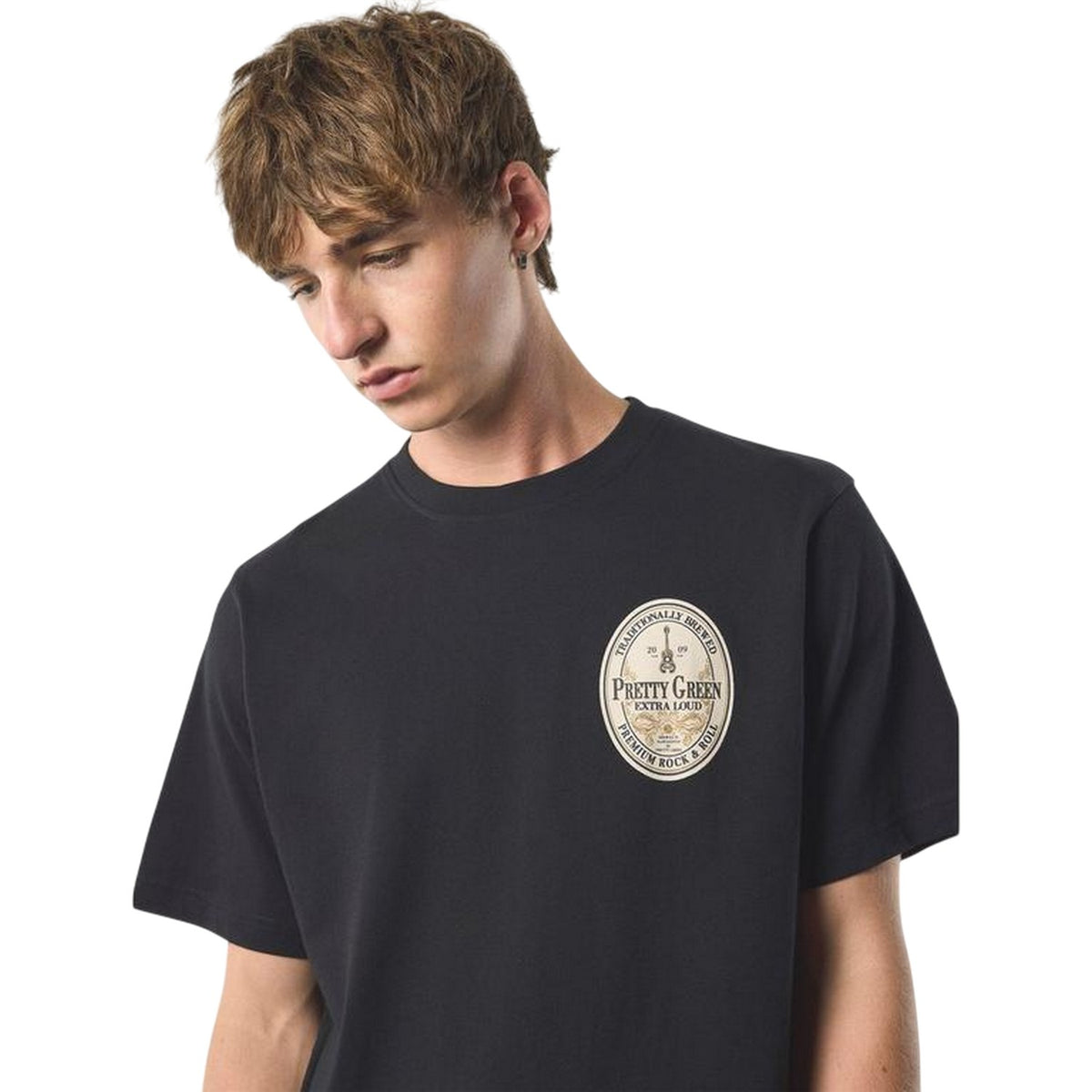 Black - Side - Pretty Green Mens Crew Neck Relaxed Fit Short-Sleeved T-Shirt