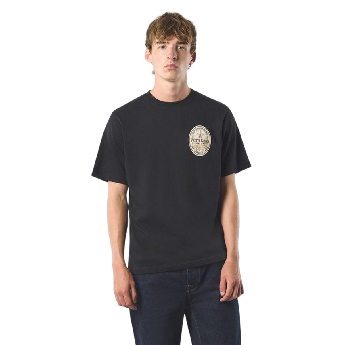 Black - Lifestyle - Pretty Green Mens Crew Neck Relaxed Fit Short-Sleeved T-Shirt