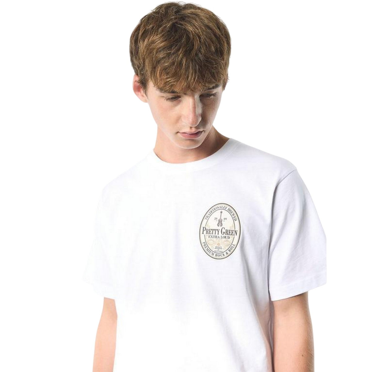 White - Side - Pretty Green Mens Crew Neck Relaxed Fit Short-Sleeved T-Shirt